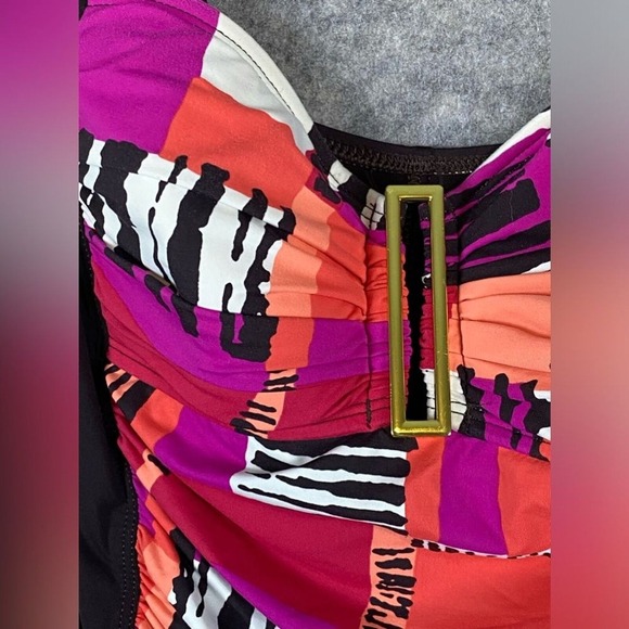 La Blanca 1-PC Swimsuit Wire-Free Ruched Bandeau Tropical Chocolate Brown Size 6 - Picture 4 of 12